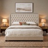 Madison Park Queen Wingback Upholstered Tufted Headboard, Featuring High-Density Sponge Padding, Adjustable Height Headboard, Easy Assembly, Beige Woven(Beige Woven)