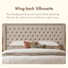 Madison Park Queen Wingback Upholstered Tufted Headboard, Featuring High-Density Sponge Padding, Adjustable Height Headboard, Easy Assembly, Beige Woven(Beige Woven)