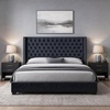 Madison Park Queen Wingback Upholstered Tufted Headboard, Featuring High-Density Sponge Padding, Adjustable Height Headboard, Easy Assembly, Beige Woven(Black Velvet)