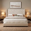 Madison Park Queen Wingback Upholstered Tufted Headboard, Featuring High-Density Sponge Padding, Adjustable Height Headboard, Easy Assembly, Beige Woven(Cream)