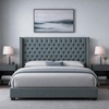 Madison Park Queen Wingback Upholstered Tufted Headboard, Featuring High-Density Sponge Padding, Adjustable Height Headboard, Easy Assembly, Beige Woven(Dark Grey Woven)