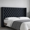 Madison Park Queen Wingback Upholstered Tufted Headboard, Featuring High-Density Sponge Padding, Adjustable Height Headboard, Easy Assembly, Beige Woven(Black Velvet)