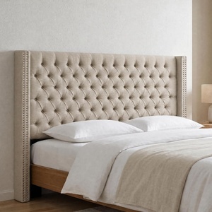 Madison Park Queen Wingback Upholstered Tufted Headboard, Featuring High-Density Sponge Padding, Adjustable Height Headboard, Easy Assembly, Beige Woven(Beige Woven)