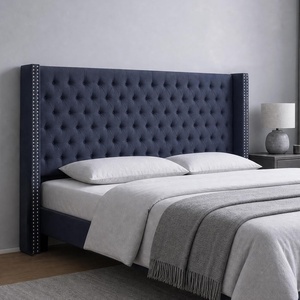 Madison Park Queen Wingback Upholstered Tufted Headboard, Featuring High-Density Sponge Padding, Adjustable Height Headboard, Easy Assembly, Beige Woven(Navy)