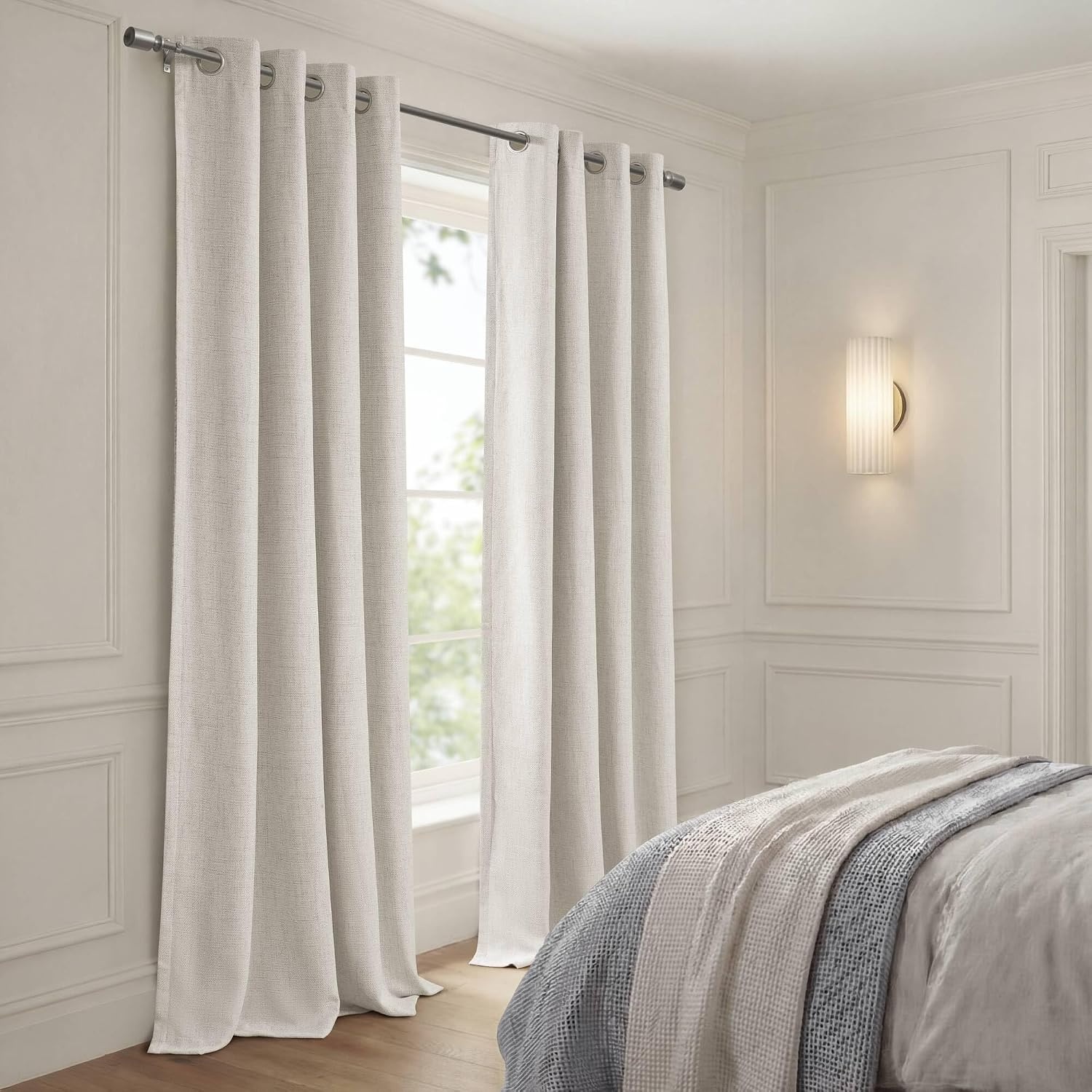image:imageMadison Park Blackout Curtains for Bedroom Linen Textured 100 Light Blocking 84 Inch Long 2 Panels Set Room Darkening Thermal Insulated Curtains amp Drapes for Nursery Living Room 52x84 WhiteLinen Texturedwhite