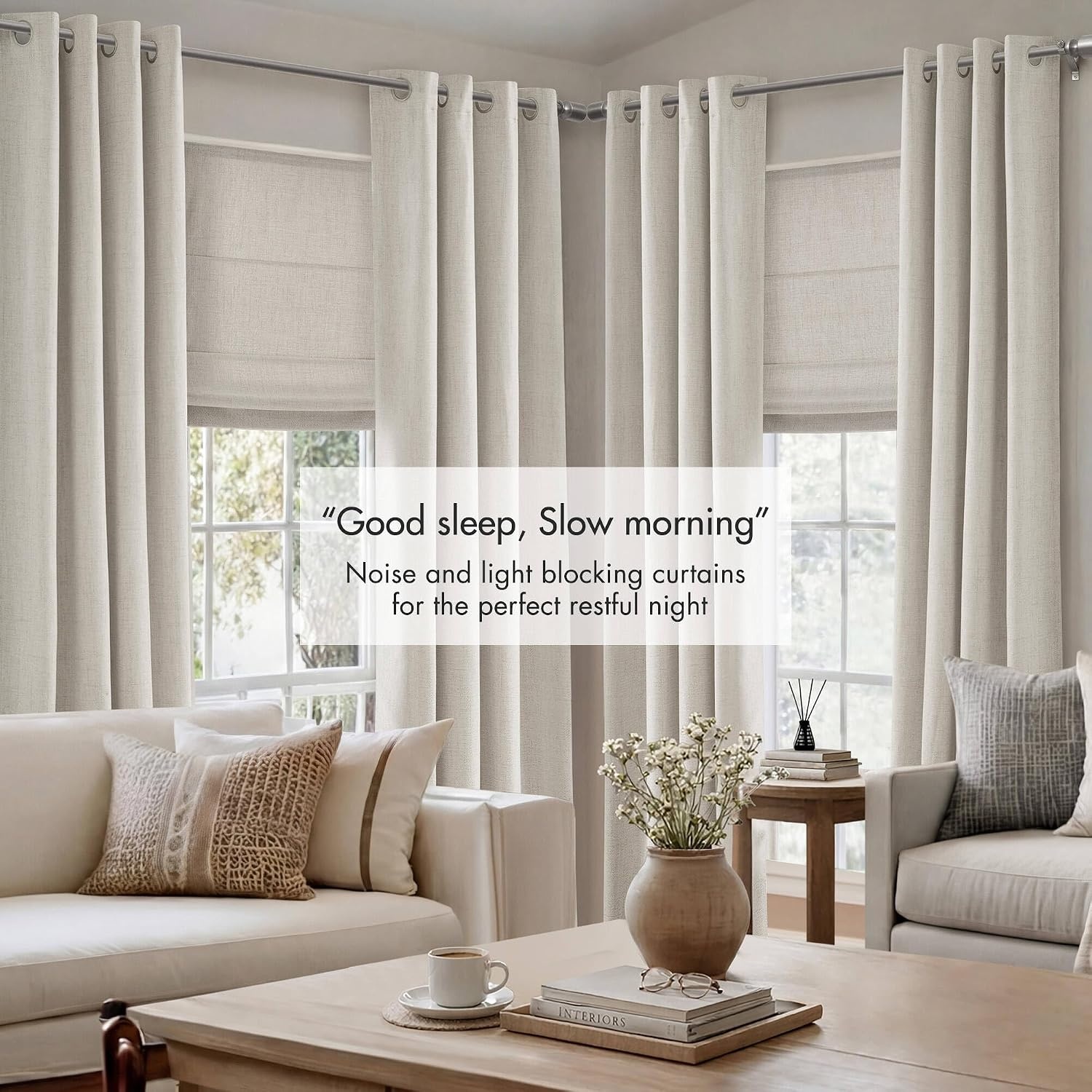 image:imageMadison Park Blackout Curtains for Bedroom Linen Textured 100 Light Blocking 84 Inch Long 2 Panels Set Room Darkening Thermal Insulated Curtains amp Drapes for Nursery Living Room 52x84 WhiteLinen Texturedwhite