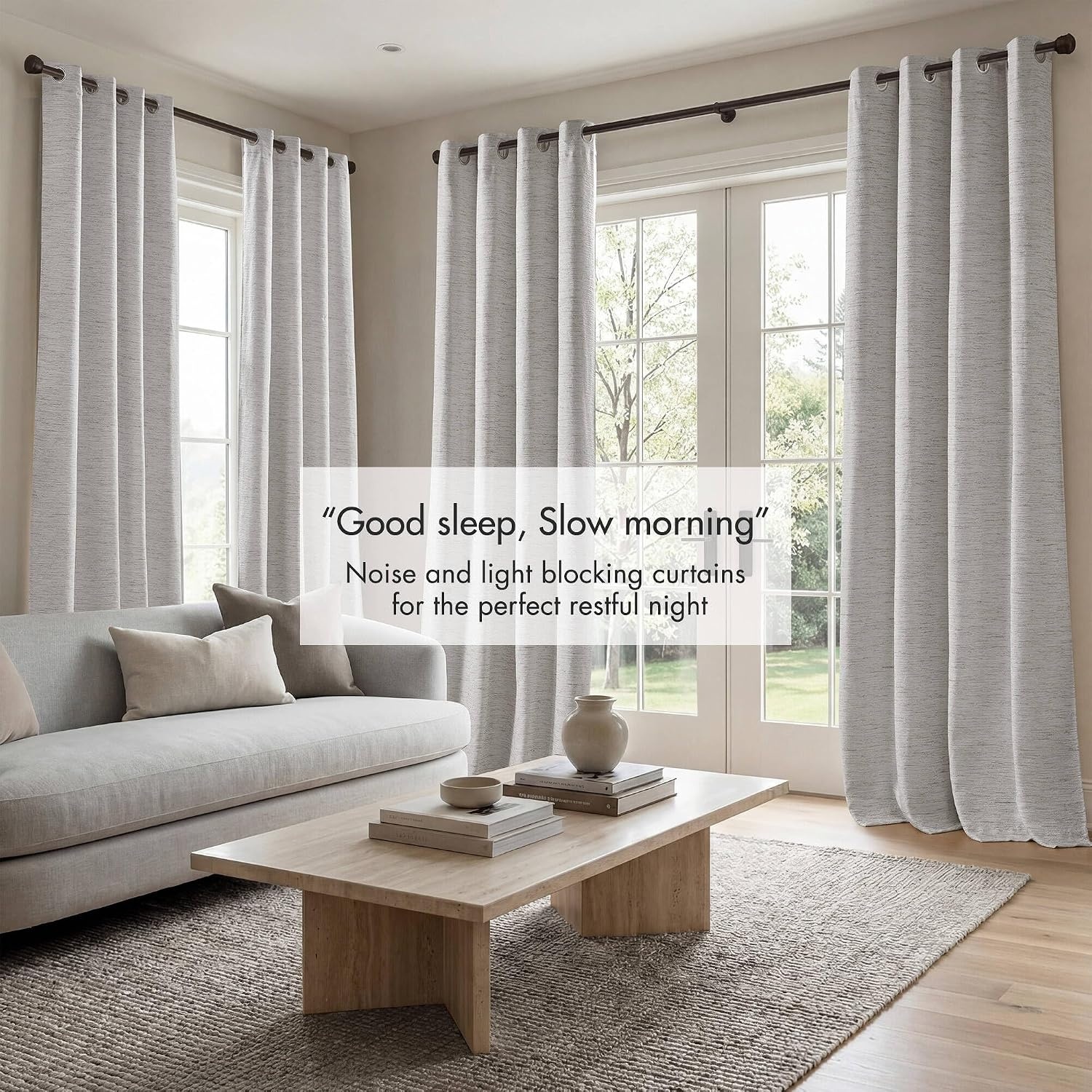 image:imageMadison Park Blackout Curtains for Bedroom Linen Textured 100 Light Blocking 84 Inch Long 2 Panels Set Room Darkening Thermal Insulated Curtains amp Drapes for Nursery Living Room 52x84 WhiteJacquard Texturedgrey