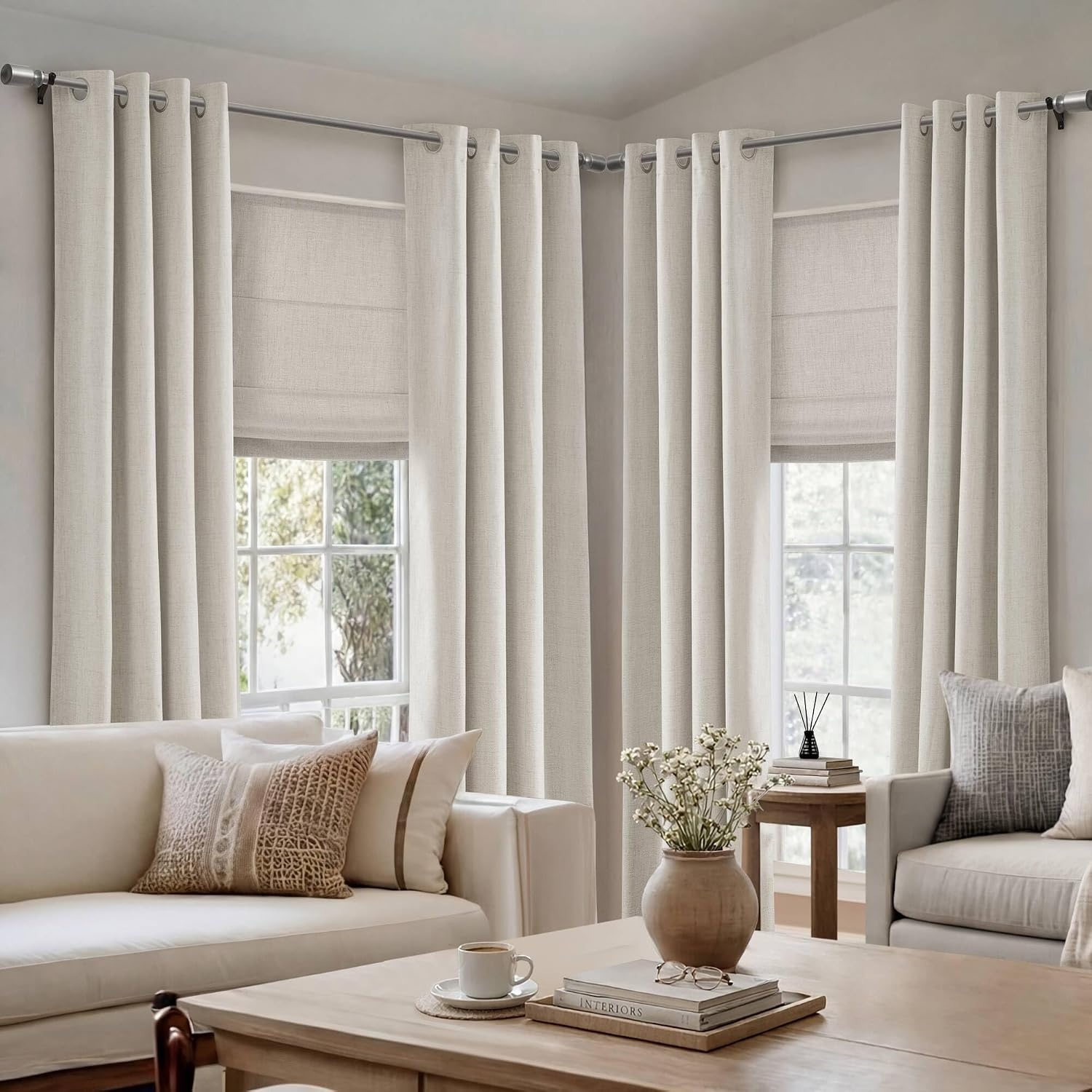 image:imageMadison Park Cordless Roman Shades for Indoor Windows 35 W x 64 H Neutral Thermal Insulated Linen Textured Shades Room Darkening UV Blocking Privacy Window Blinds for Bedroom amp Living RoomRoom Darkening White Woven