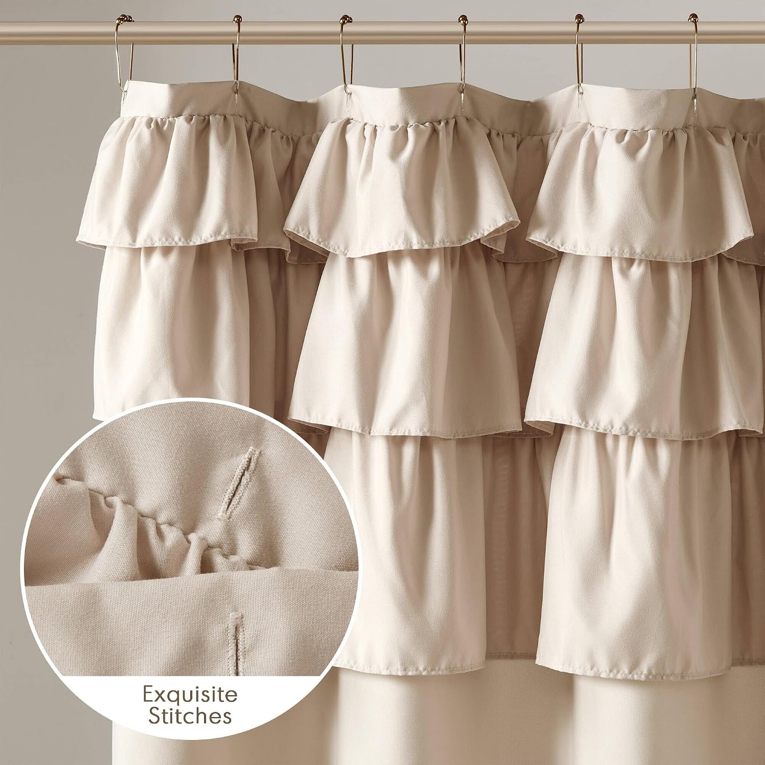 image:imageMadison Park Grace Ruffle Shower Curtain Shabby Chic Ruffled Design Farmhouse Cottage Bathroom Decor Machine Washable Fabric Privacy Screen 72x72 BeigeBeige