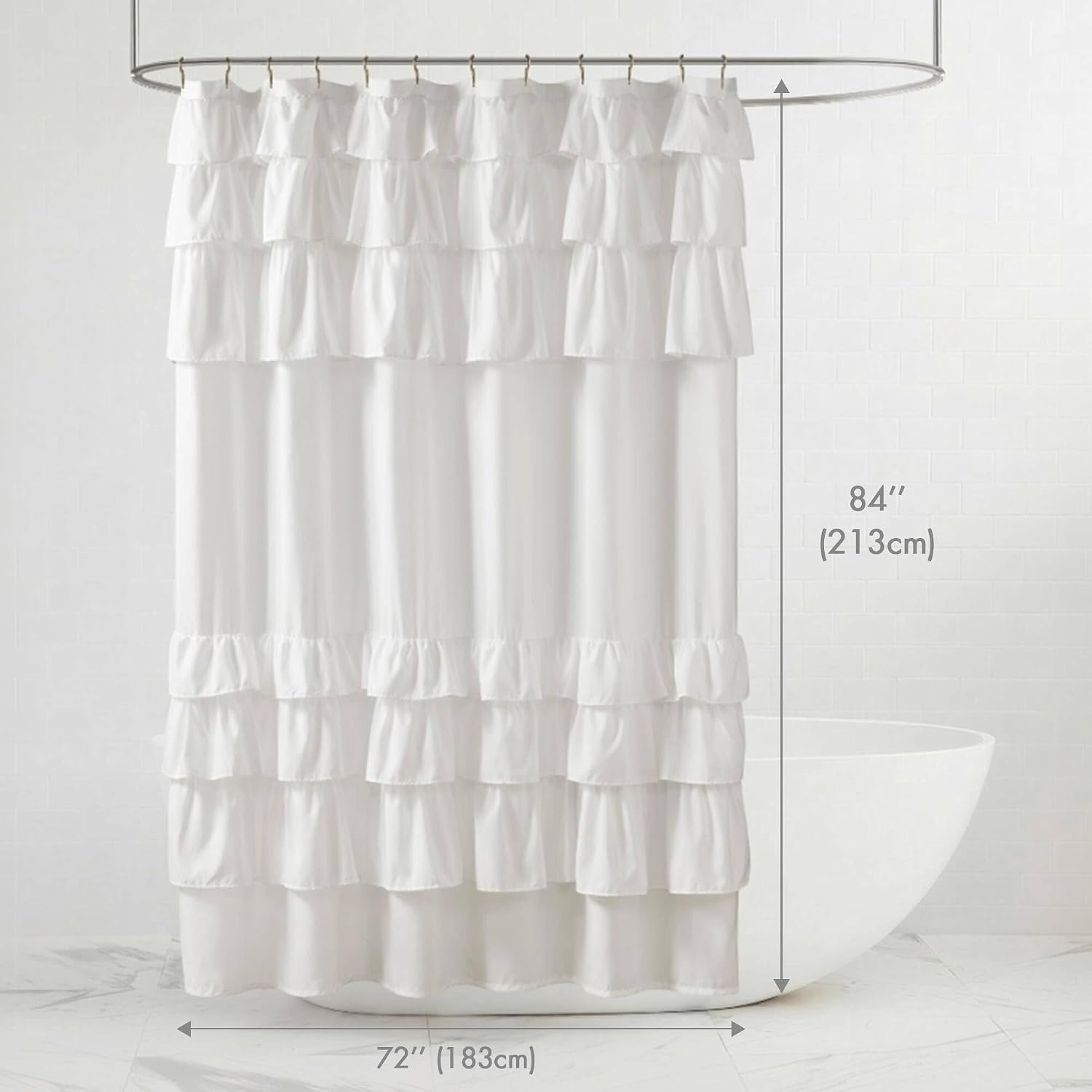 image:imageMadison Park Grace Ruffle Shower Curtain Shabby Chic Ruffled Design Farmhouse Cottage Bathroom Decor Machine Washable Fabric Privacy Screen 72x72 BeigeWhite
