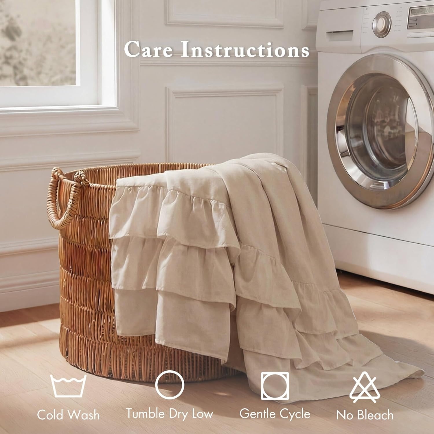 image:imageMadison Park Grace Ruffle Shower Curtain Shabby Chic Ruffled Design Farmhouse Cottage Bathroom Decor Machine Washable Fabric Privacy Screen 72x72 BeigeBeige