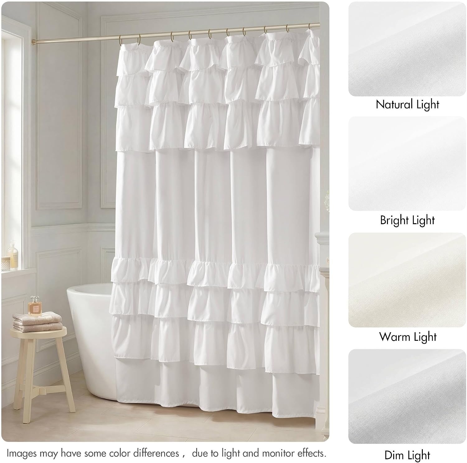 image:imageMadison Park Grace Ruffle Shower Curtain Shabby Chic Ruffled Design Farmhouse Cottage Bathroom Decor Machine Washable Fabric Privacy Screen 72x72 BeigeWhite