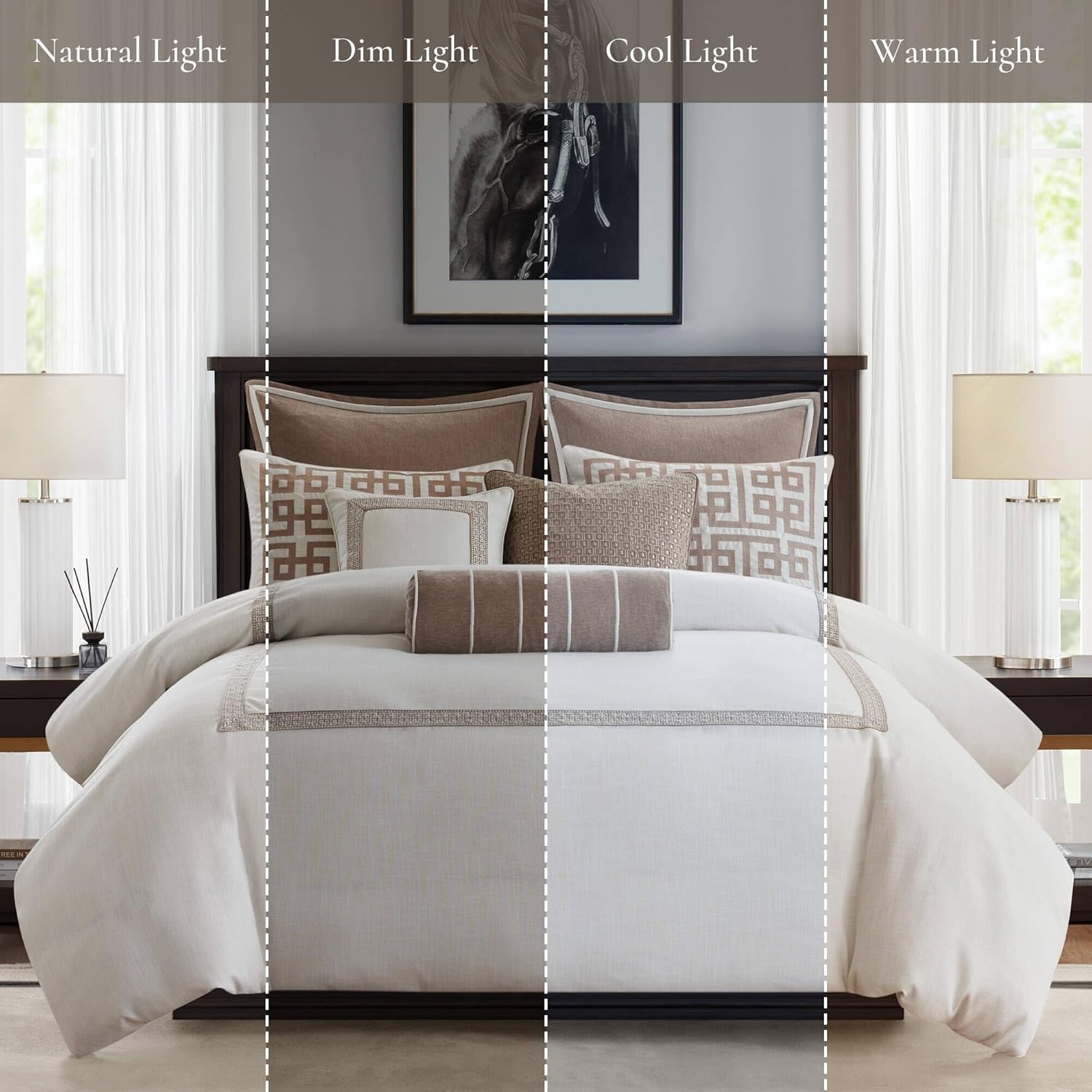 image:imageMadison Park Signature Oversized King Comforter Set Luxury Hotel Style Bedding with Embroidered Details All Season Down Alternative Comforter Matching Shams amp Decorative Pillows Taupe 9 PieceIvoryTan