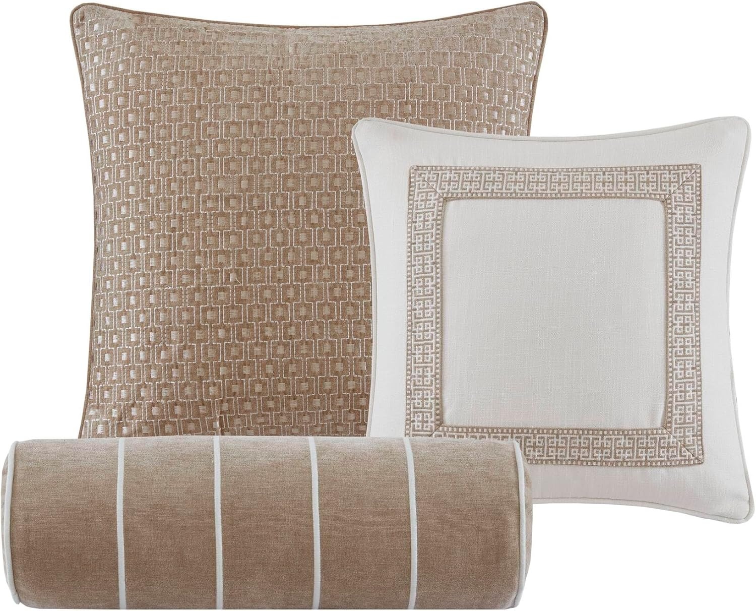 image:imageMadison Park Signature Oversized King Comforter Set Luxury Hotel Style Bedding with Embroidered Details All Season Down Alternative Comforter Matching Shams amp Decorative Pillows Taupe 9 PieceIvoryTan