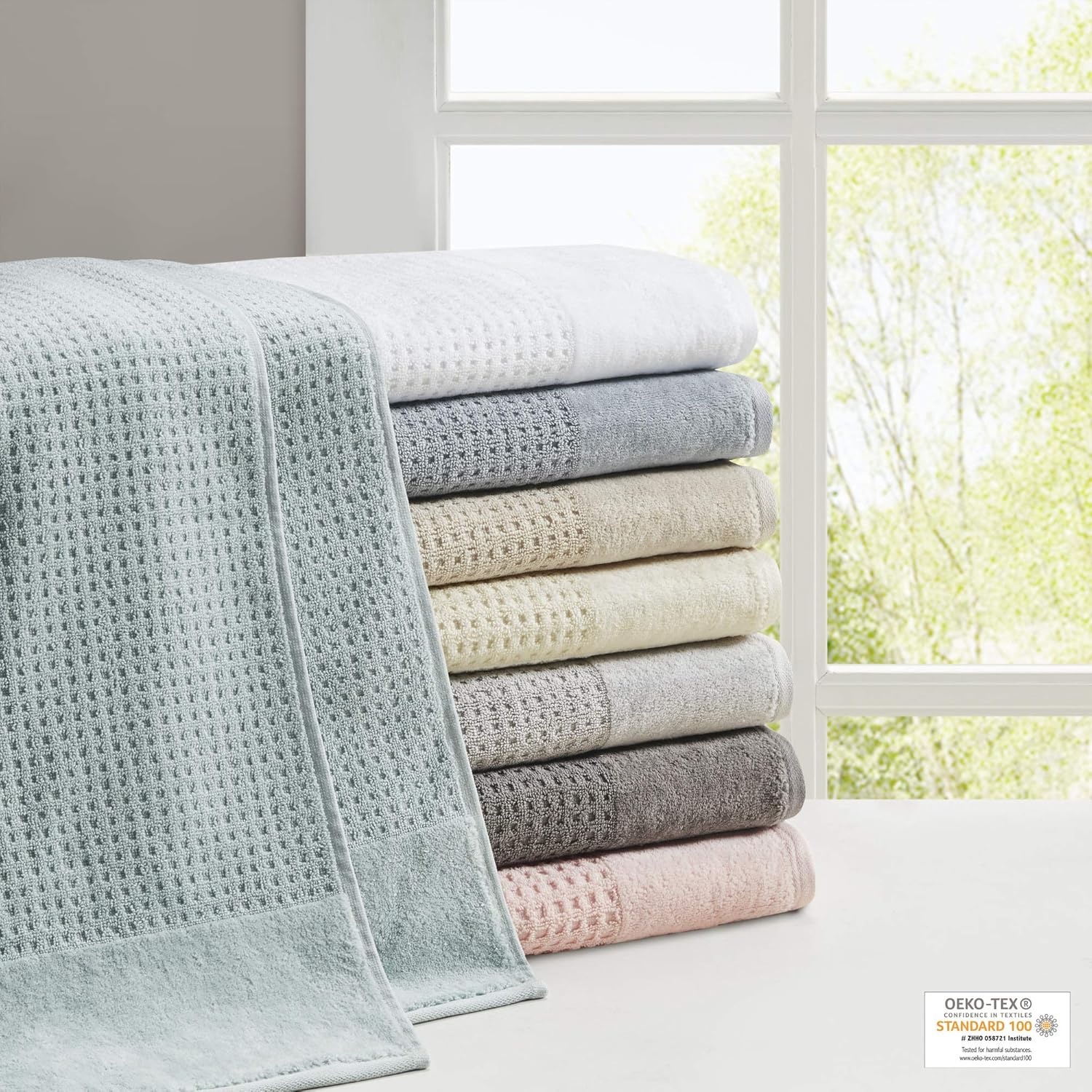 image:imageMadison Park Spa Waffle 100 Cotton Luxurious Towel Set Premium Texture Waffle Weave Highly Absorbent Quick Dry Hotel amp Spa Quality Wash Clothes for Bathroom Assorted Sizes Sage Green 6 PieceCharcoal