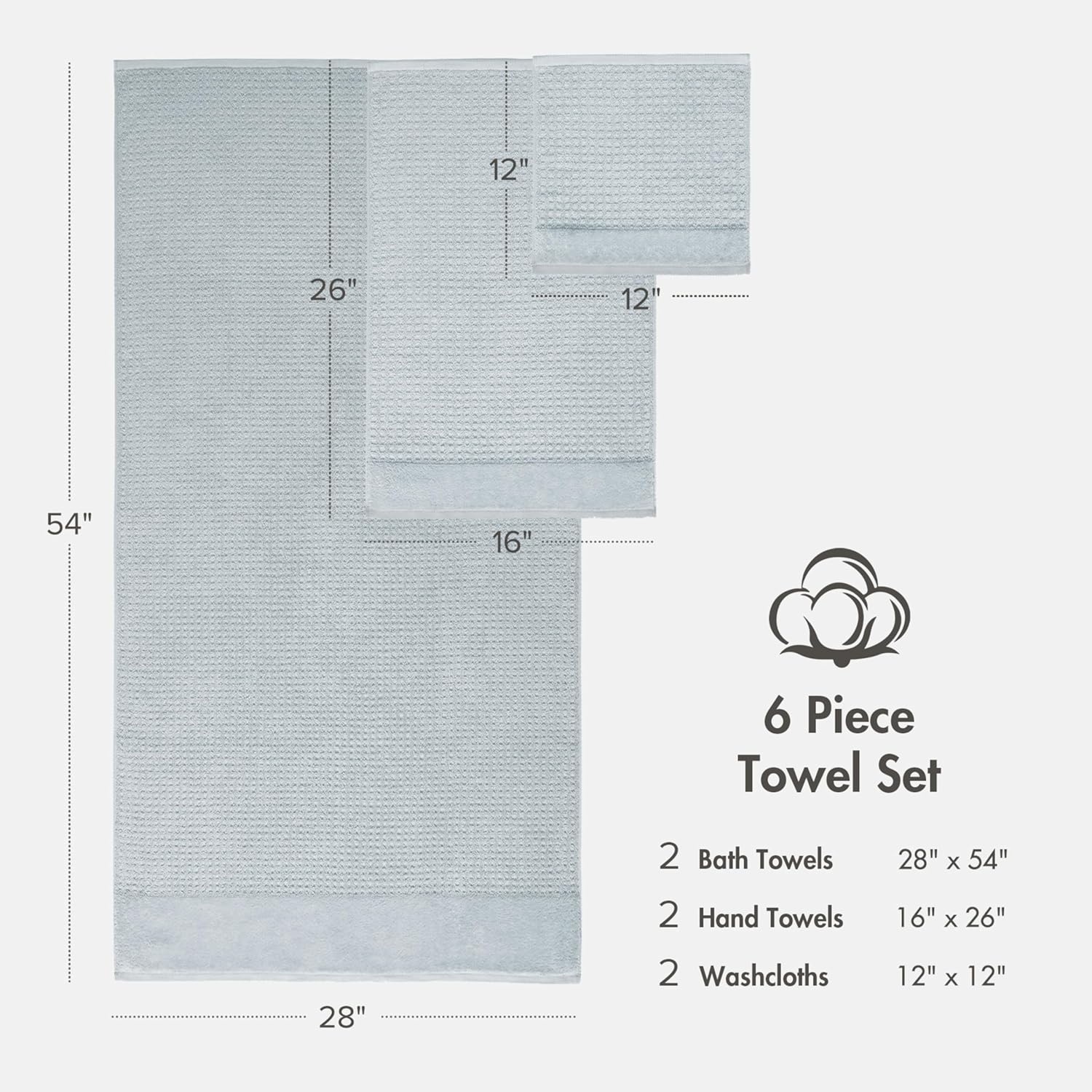 image:imageMadison Park Spa Waffle 100 Cotton Luxurious Towel Set Premium Texture Waffle Weave Highly Absorbent Quick Dry Hotel amp Spa Quality Wash Clothes for Bathroom Assorted Sizes Sage Green 6 PieceBlue