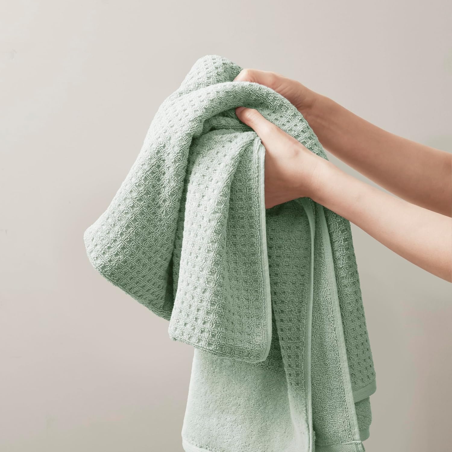 image:imageMadison Park Spa Waffle 100 Cotton Luxurious Towel Set Premium Texture Waffle Weave Highly Absorbent Quick Dry Hotel amp Spa Quality Wash Clothes for Bathroom Assorted Sizes Sage Green 6 PieceSeafoam