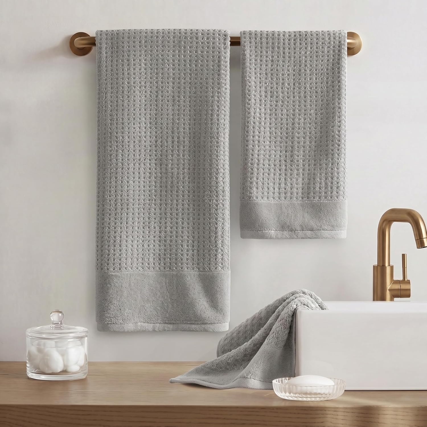 image:imageMadison Park Spa Waffle 100 Cotton Luxurious Towel Set Premium Texture Waffle Weave Highly Absorbent Quick Dry Hotel amp Spa Quality Wash Clothes for Bathroom Assorted Sizes Sage Green 6 PieceGrey