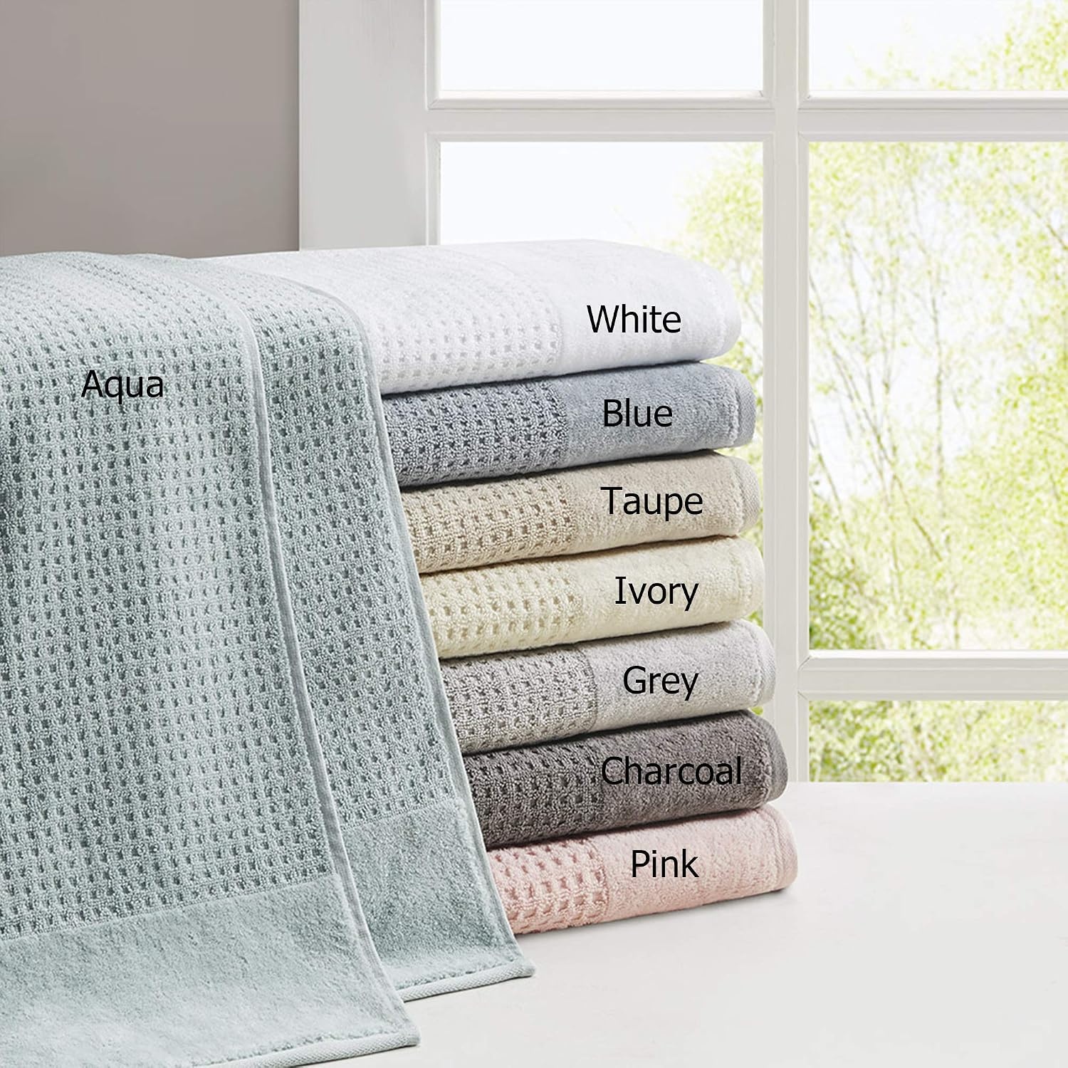 image:imageMadison Park Spa Waffle 100 Cotton Luxurious Towel Set Premium Texture Waffle Weave Highly Absorbent Quick Dry Hotel amp Spa Quality Wash Clothes for Bathroom Assorted Sizes Sage Green 6 PieceCharcoal