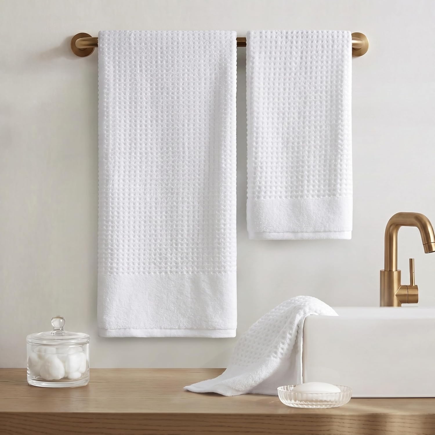 image:imageMadison Park Spa Waffle 100 Cotton Luxurious Towel Set Premium Texture Waffle Weave Highly Absorbent Quick Dry Hotel amp Spa Quality Wash Clothes for Bathroom Assorted Sizes Sage Green 6 PieceWhite