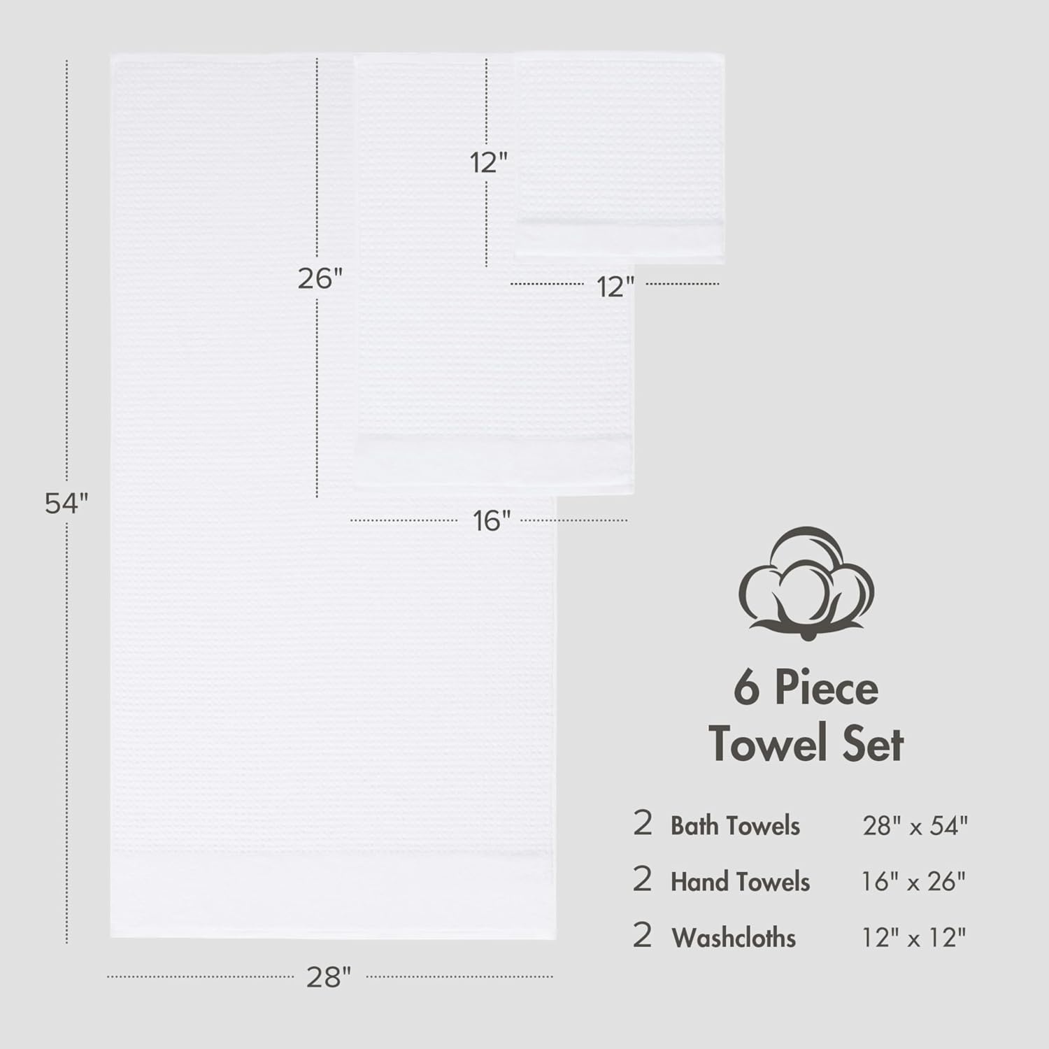image:imageMadison Park Spa Waffle 100 Cotton Luxurious Towel Set Premium Texture Waffle Weave Highly Absorbent Quick Dry Hotel amp Spa Quality Wash Clothes for Bathroom Assorted Sizes Sage Green 6 PieceWhite