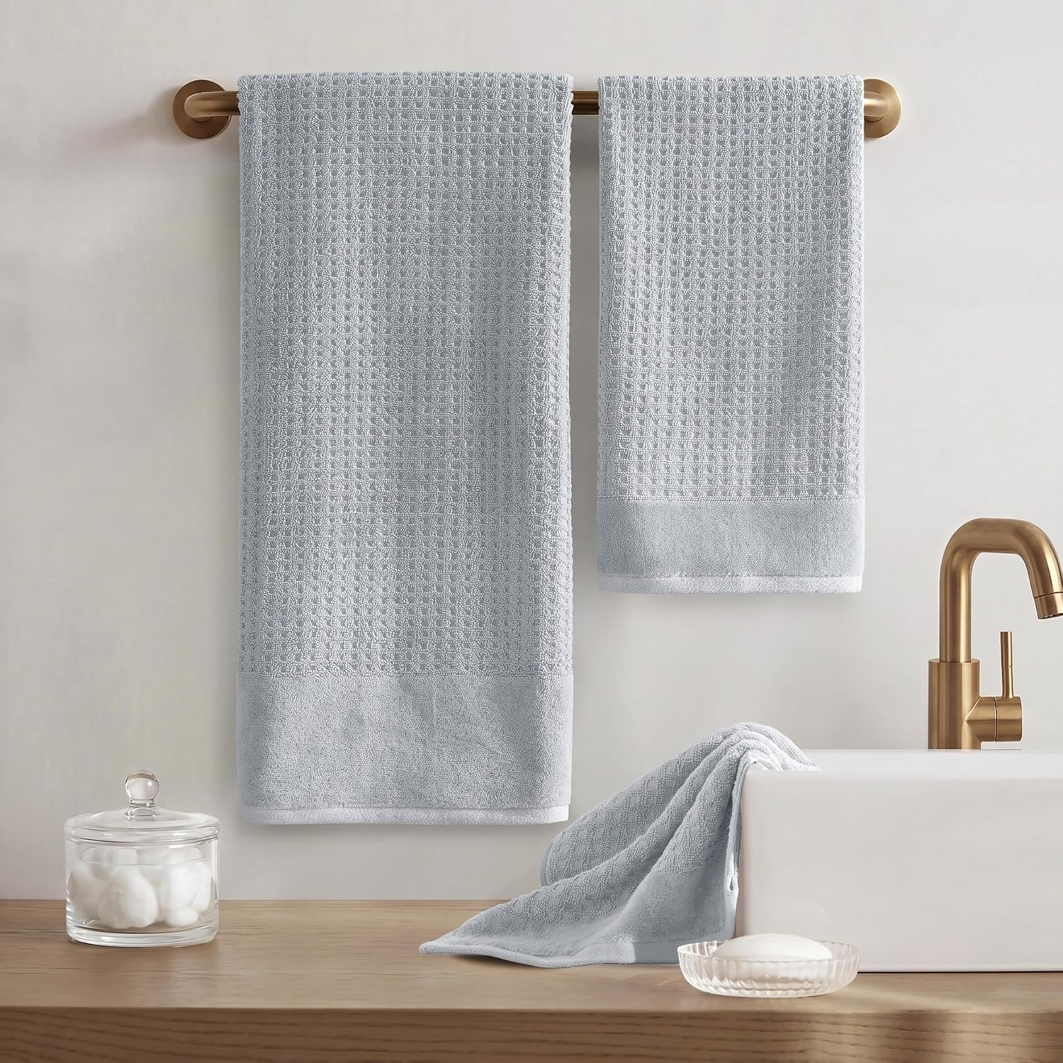 image:imageMadison Park Spa Waffle 100 Cotton Luxurious Towel Set Premium Texture Waffle Weave Highly Absorbent Quick Dry Hotel amp Spa Quality Wash Clothes for Bathroom Assorted Sizes Sage Green 6 PieceBlue