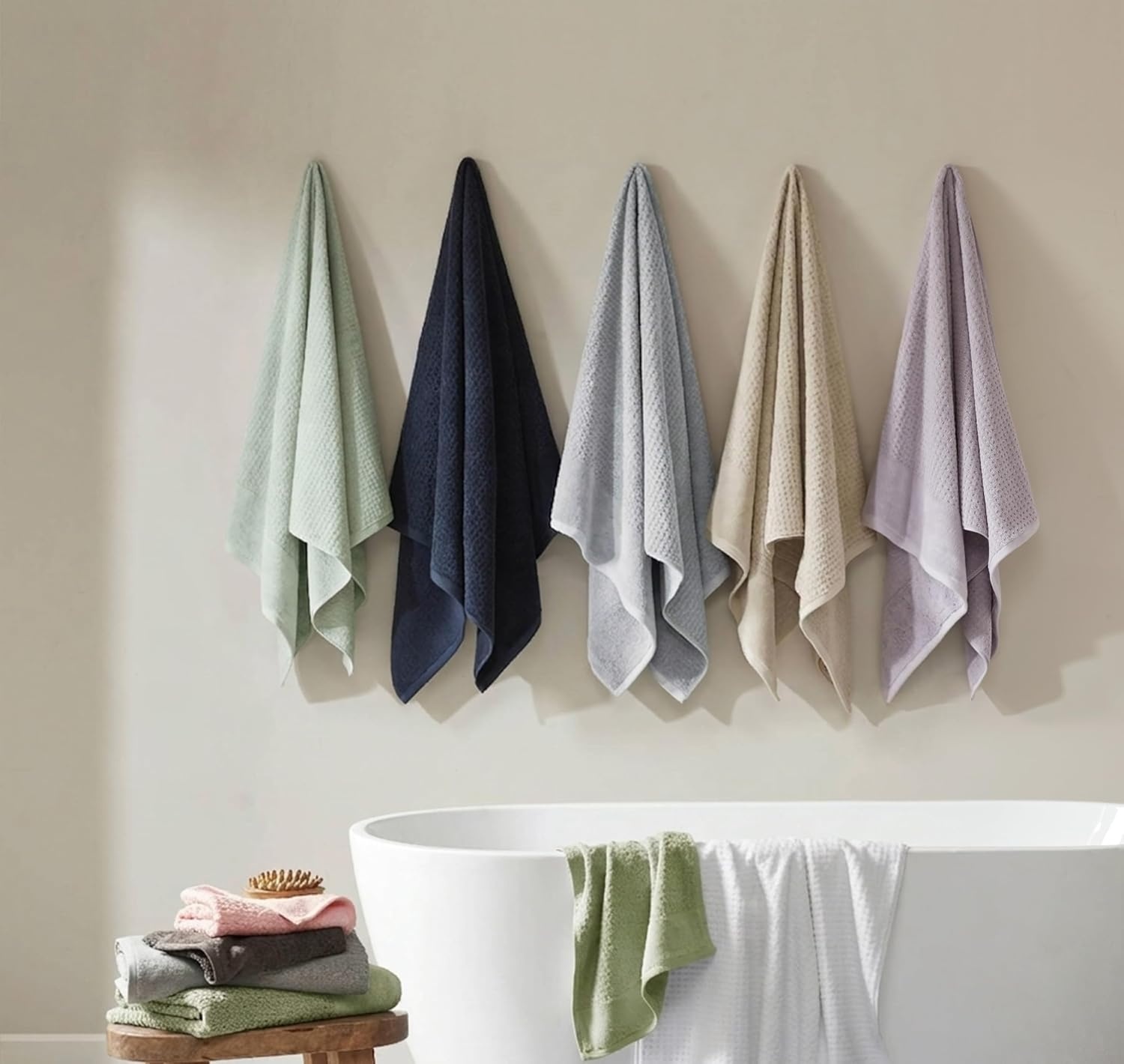 image:imageMadison Park Spa Waffle 100 Cotton Luxurious Towel Set Premium Texture Waffle Weave Highly Absorbent Quick Dry Hotel amp Spa Quality Wash Clothes for Bathroom Assorted Sizes Sage Green 6 PieceBlue