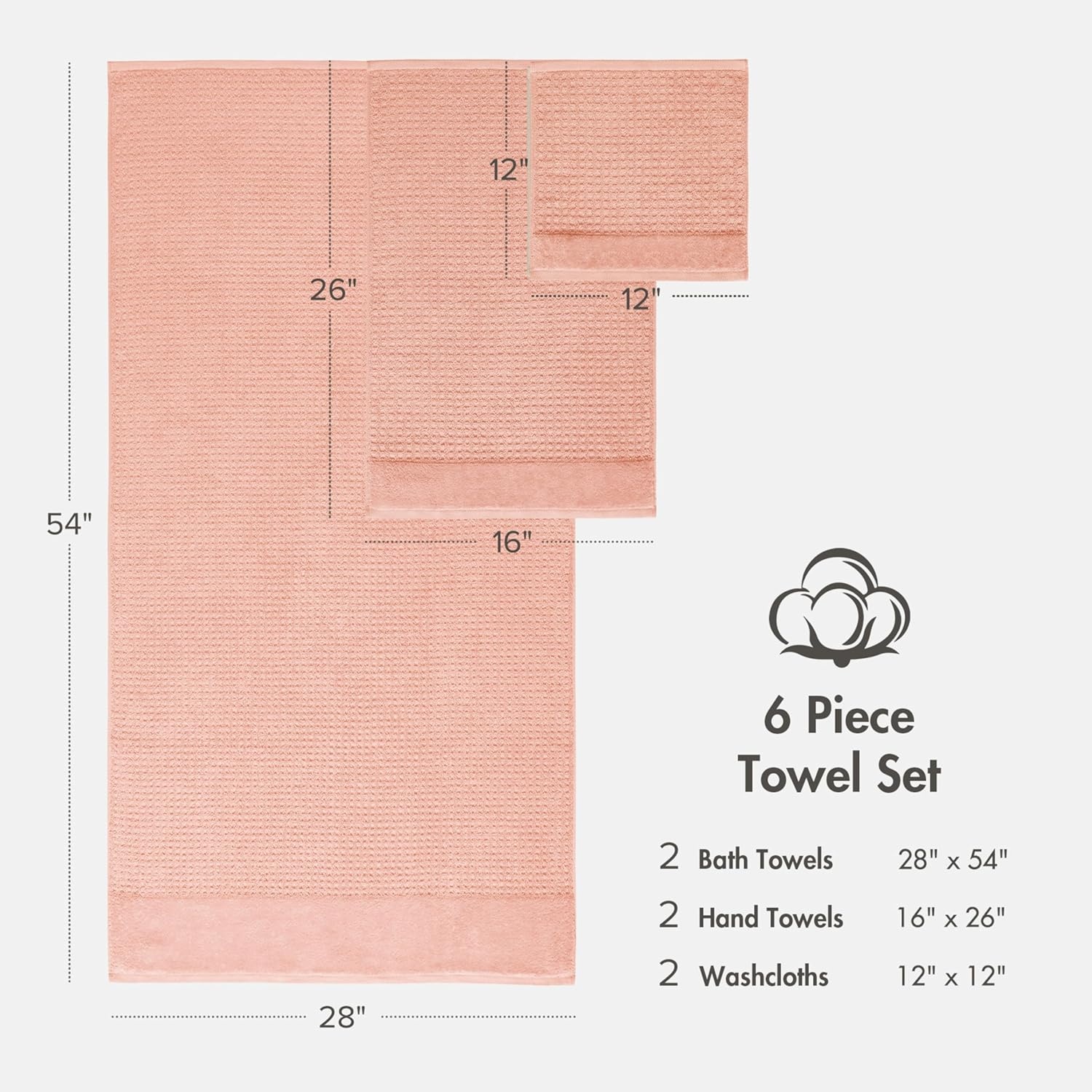 image:imageMadison Park Spa Waffle 100 Cotton Luxurious Towel Set Premium Texture Waffle Weave Highly Absorbent Quick Dry Hotel amp Spa Quality Wash Clothes for Bathroom Assorted Sizes Sage Green 6 PiecePink