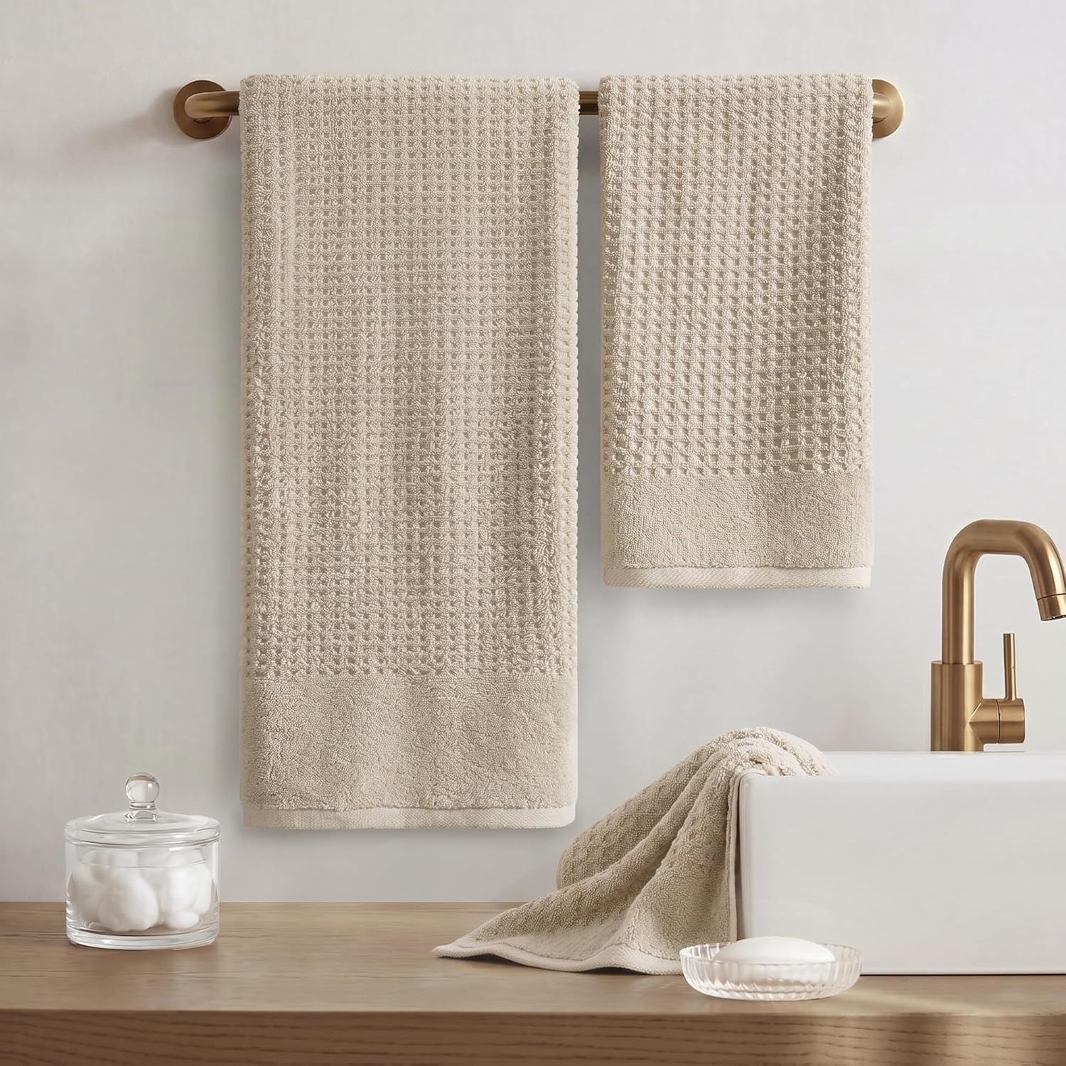 image:imageMadison Park Spa Waffle 100 Cotton Luxurious Towel Set Premium Texture Waffle Weave Highly Absorbent Quick Dry Hotel amp Spa Quality Wash Clothes for Bathroom Assorted Sizes Sage Green 6 PieceNatural