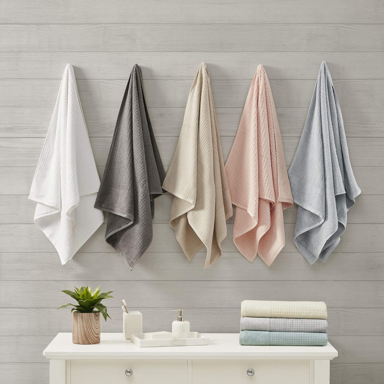 image:imageMadison Park Spa Waffle 100 Cotton Luxurious Towel Set Premium Texture Waffle Weave Highly Absorbent Quick Dry Hotel amp Spa Quality Wash Clothes for Bathroom Assorted Sizes Sage Green 6 PieceCharcoal