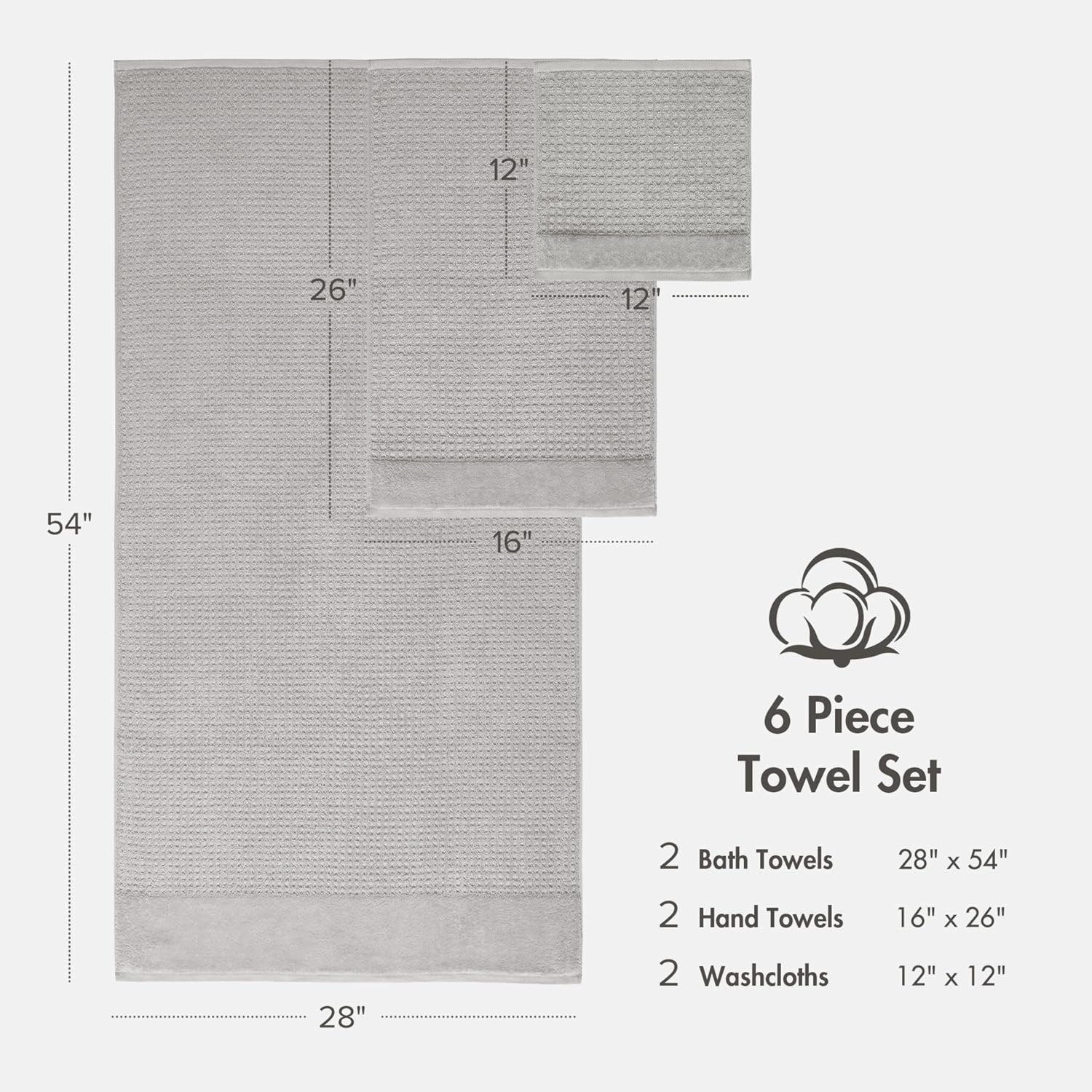 image:imageMadison Park Spa Waffle 100 Cotton Luxurious Towel Set Premium Texture Waffle Weave Highly Absorbent Quick Dry Hotel amp Spa Quality Wash Clothes for Bathroom Assorted Sizes Sage Green 6 PieceGrey