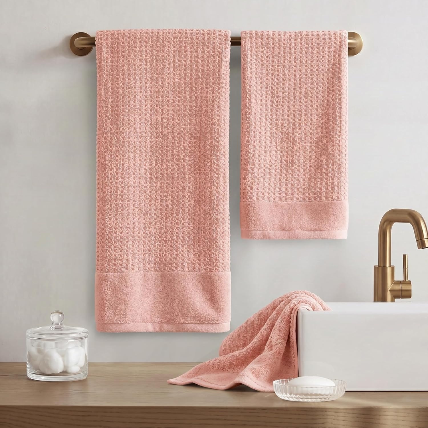 image:imageMadison Park Spa Waffle 100 Cotton Luxurious Towel Set Premium Texture Waffle Weave Highly Absorbent Quick Dry Hotel amp Spa Quality Wash Clothes for Bathroom Assorted Sizes Sage Green 6 PiecePink