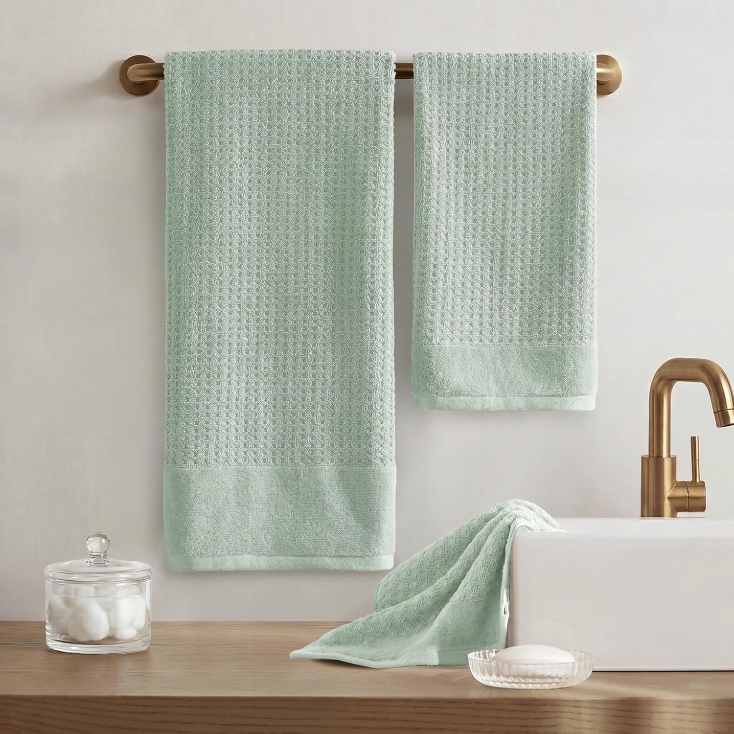image:imageMadison Park Spa Waffle 100 Cotton Luxurious Towel Set Premium Texture Waffle Weave Highly Absorbent Quick Dry Hotel amp Spa Quality Wash Clothes for Bathroom Assorted Sizes Sage Green 6 PieceSeafoam