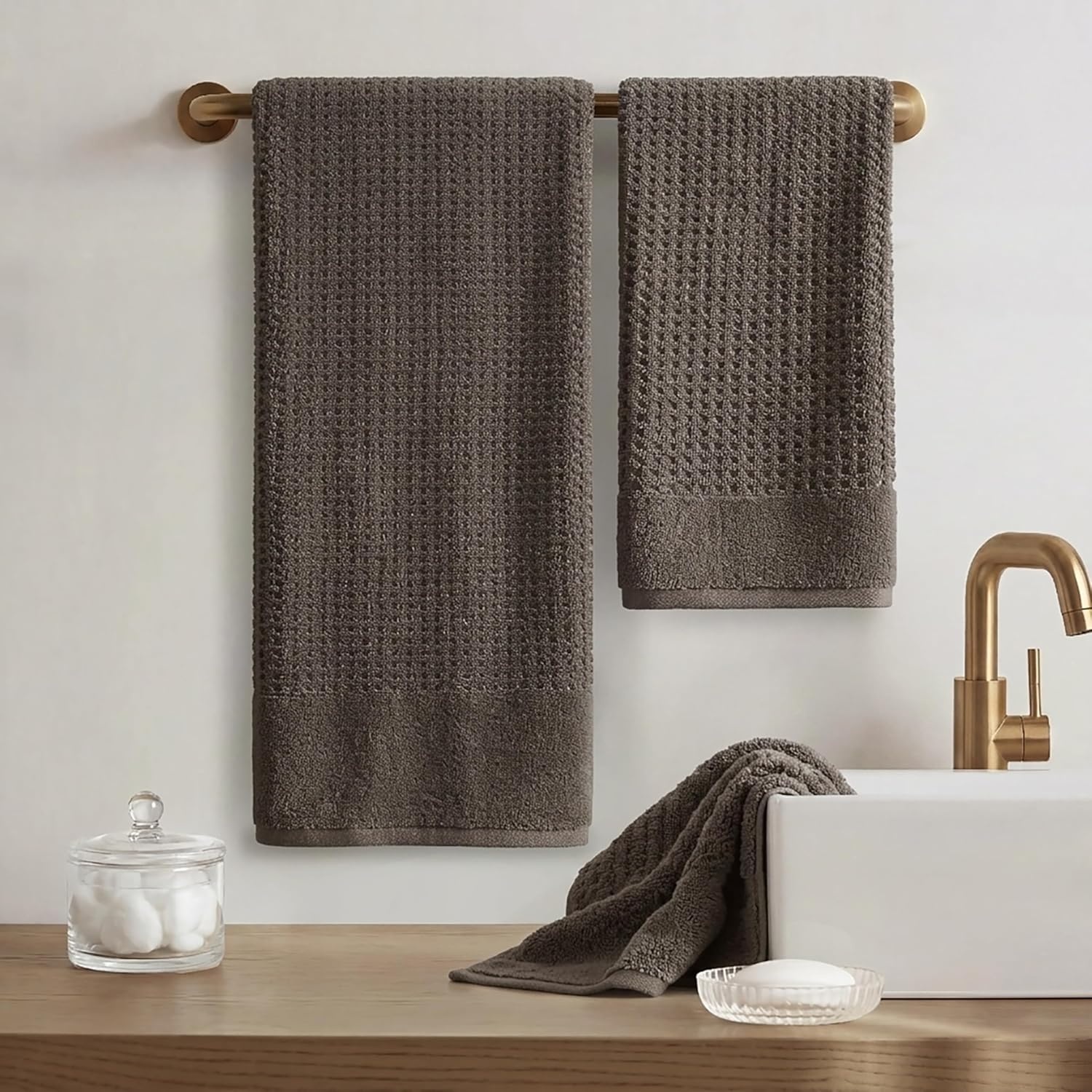 image:imageMadison Park Spa Waffle 100 Cotton Luxurious Towel Set Premium Texture Waffle Weave Highly Absorbent Quick Dry Hotel amp Spa Quality Wash Clothes for Bathroom Assorted Sizes Sage Green 6 PieceCharcoal