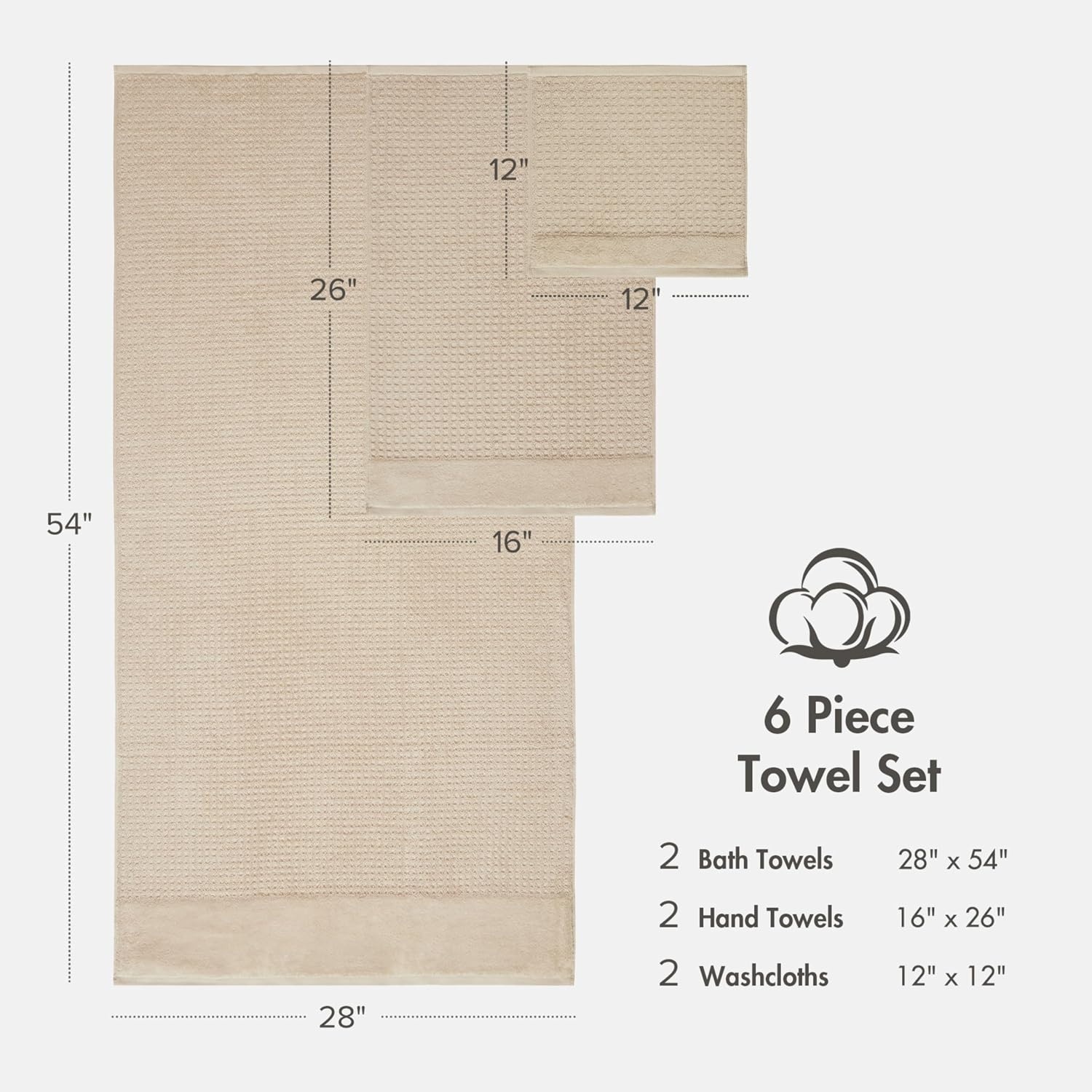 image:imageMadison Park Spa Waffle 100 Cotton Luxurious Towel Set Premium Texture Waffle Weave Highly Absorbent Quick Dry Hotel amp Spa Quality Wash Clothes for Bathroom Assorted Sizes Sage Green 6 PieceNatural