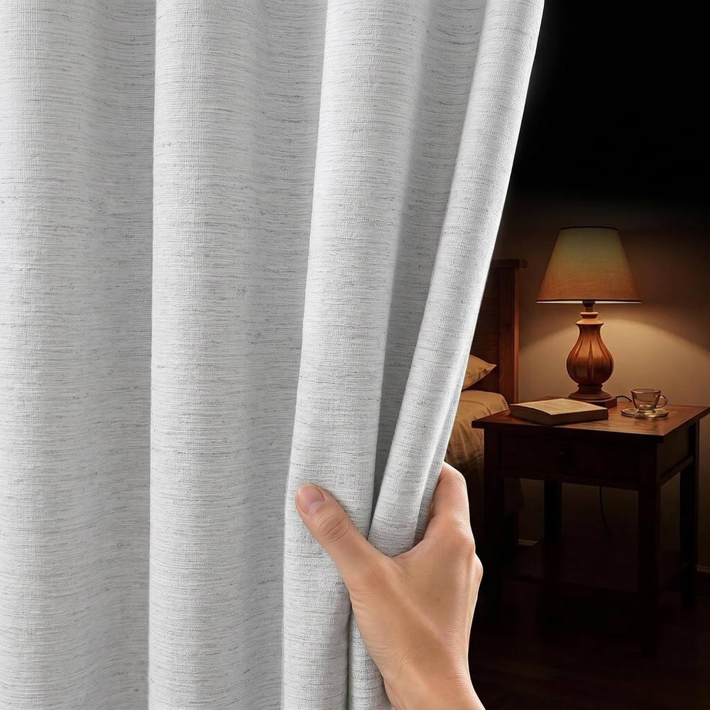 image:imageMadison Park Blackout Curtains for Bedroom Linen Textured 100 Light Blocking 84 Inch Long 2 Panels Set Room Darkening Thermal Insulated Curtains amp Drapes for Nursery Living Room 52x84 WhiteJacquard Texturedgrey