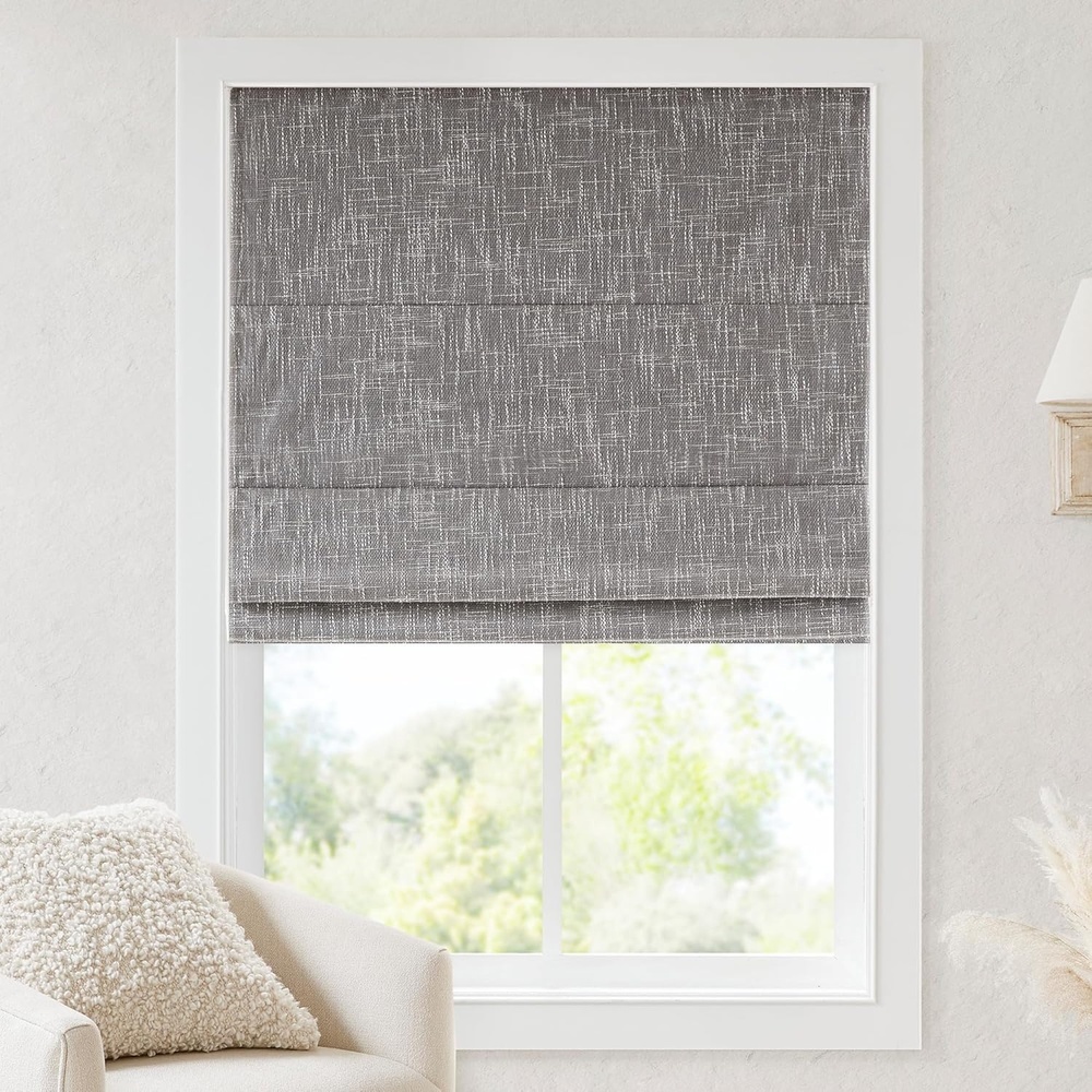 image:imageMadison Park Cordless Roman Shades for Indoor Windows 35 W x 64 H Neutral  Thermal Insulated Linen Textured Shades Room Darkening UV Blocking Privacy Window Blinds for Bedroom amp Living RoomBlackout  Grey Slub