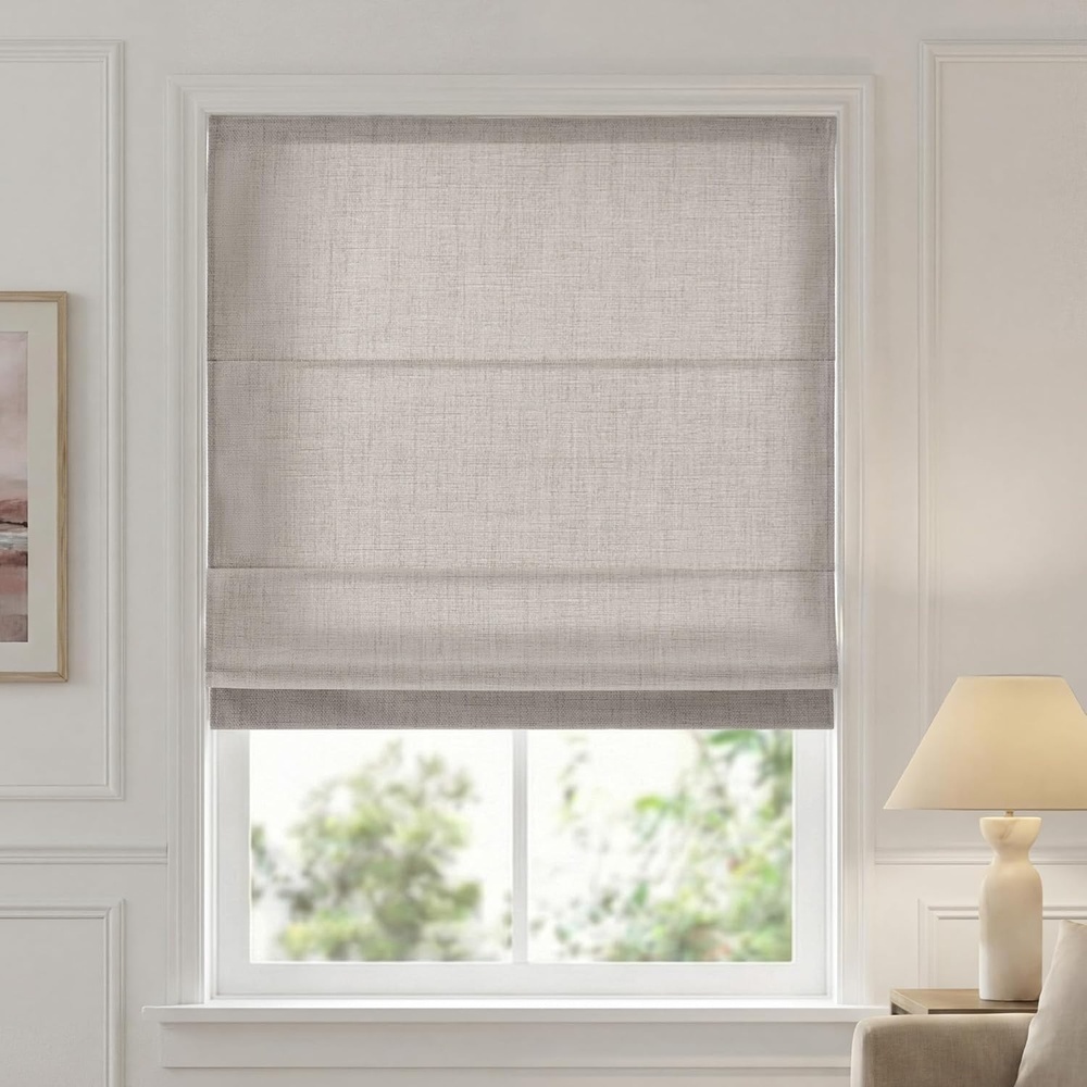 image:imageMadison Park Cordless Roman Shades for Indoor Windows 35 W x 64 H Neutral  Thermal Insulated Linen Textured Shades Room Darkening UV Blocking Privacy Window Blinds for Bedroom amp Living RoomRoom Darkening  Grey Woven