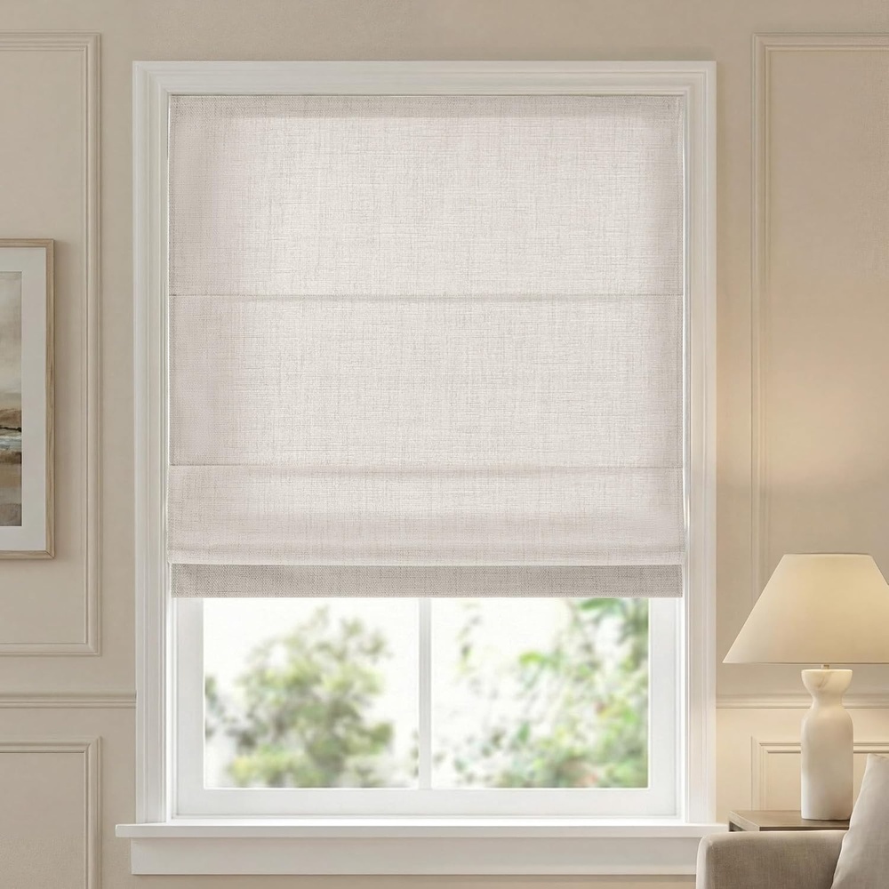 image:imageMadison Park Cordless Roman Shades for Indoor Windows 35 W x 64 H Neutral  Thermal Insulated Linen Textured Shades Room Darkening UV Blocking Privacy Window Blinds for Bedroom amp Living RoomRoom Darkening  White Woven