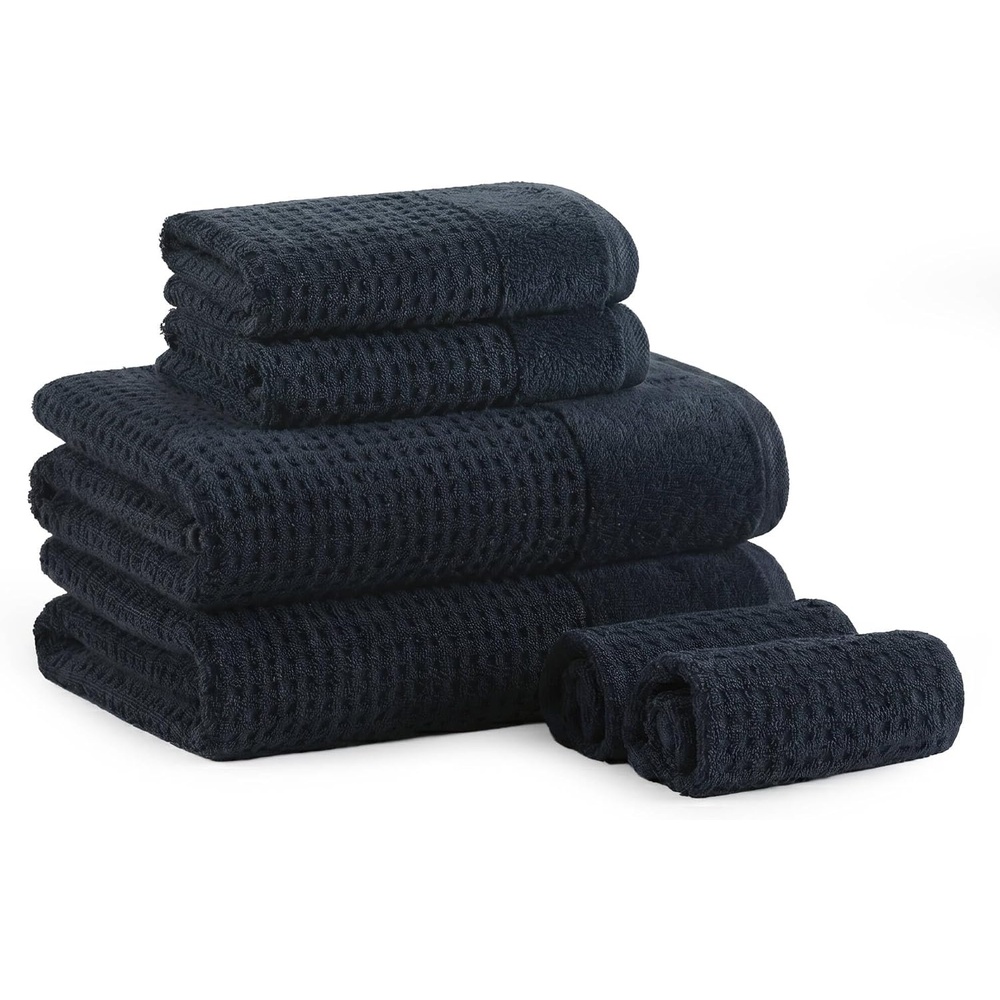 image:imageMadison Park Spa Waffle 100 Cotton Luxurious Towel Set Premium Texture Waffle Weave Highly Absorbent Quick Dry Hotel amp Spa Quality Wash Clothes for Bathroom Assorted Sizes Sage Green 6 PieceNavy