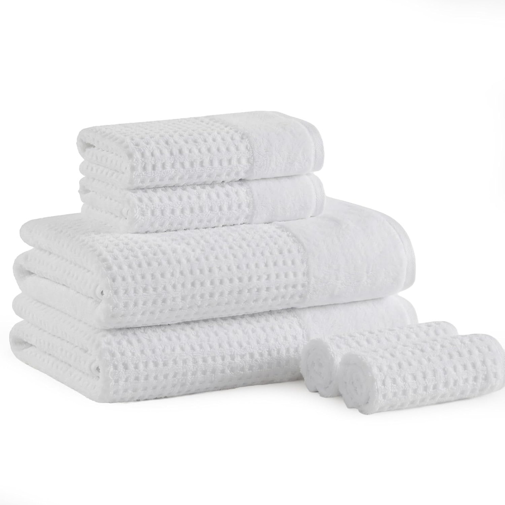 image:imageMadison Park Spa Waffle 100 Cotton Luxurious Towel Set Premium Texture Waffle Weave Highly Absorbent Quick Dry Hotel amp Spa Quality Wash Clothes for Bathroom Assorted Sizes Sage Green 6 PieceWhite