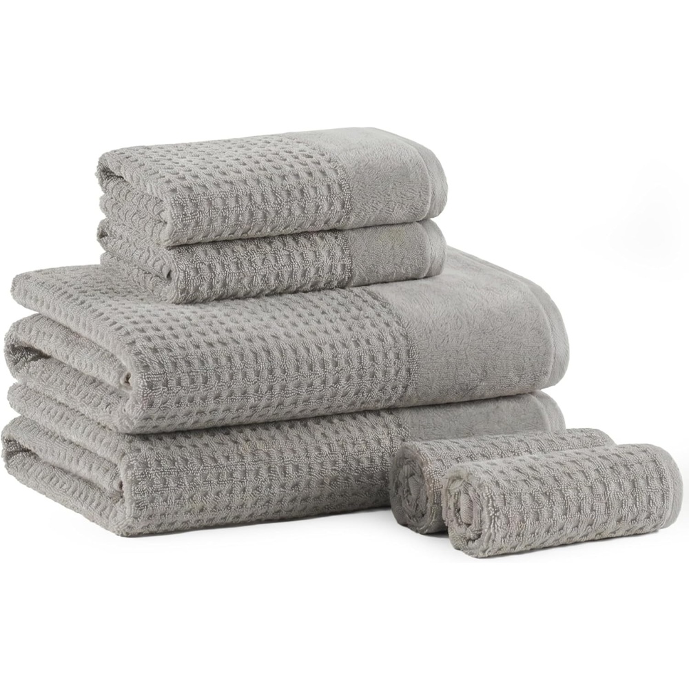 image:imageMadison Park Spa Waffle 100 Cotton Luxurious Towel Set Premium Texture Waffle Weave Highly Absorbent Quick Dry Hotel amp Spa Quality Wash Clothes for Bathroom Assorted Sizes Sage Green 6 PieceGrey