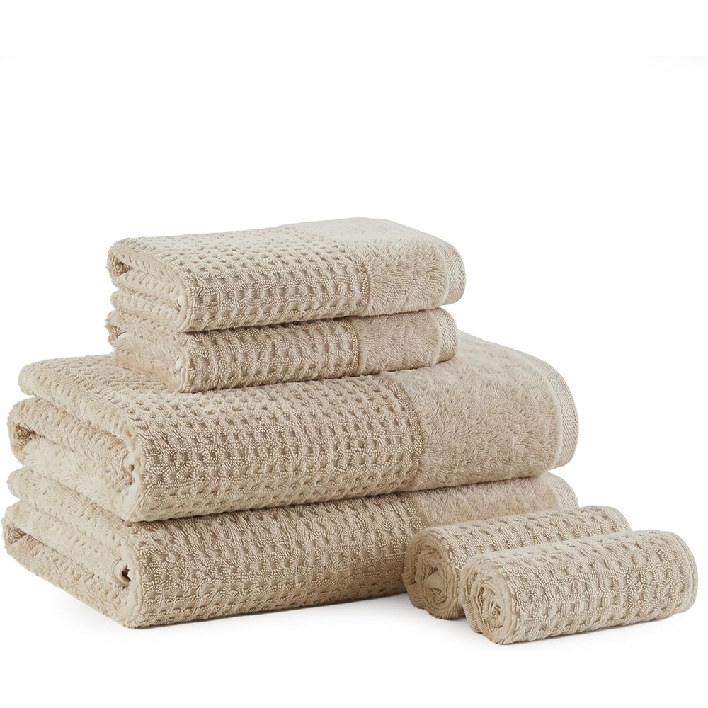 image:imageMadison Park Spa Waffle 100 Cotton Luxurious Towel Set Premium Texture Waffle Weave Highly Absorbent Quick Dry Hotel amp Spa Quality Wash Clothes for Bathroom Assorted Sizes Sage Green 6 PieceNatural