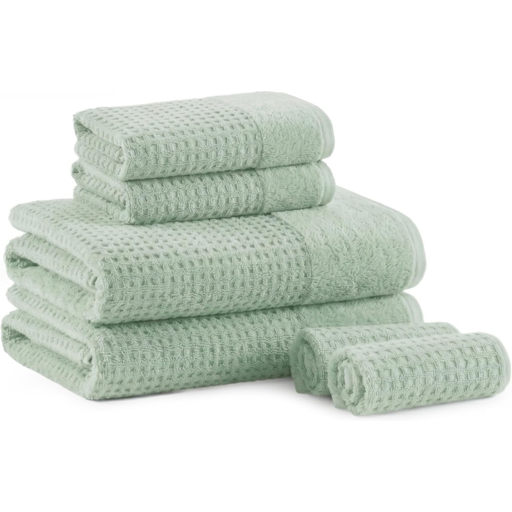 image:imageMadison Park Spa Waffle 100 Cotton Luxurious Towel Set Premium Texture Waffle Weave Highly Absorbent Quick Dry Hotel amp Spa Quality Wash Clothes for Bathroom Assorted Sizes Sage Green 6 PieceSeafoam
