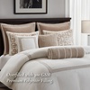 Madison Park Signature Oversized King Comforter Set, Luxury Hotel Style Bedding with Embroidered Details, All Season Down Alternative Comforter, Matching Shams & Decorative Pillows, Taupe, 9 Piece(Ivory/Tan)