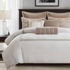 Madison Park Signature Oversized King Comforter Set, Luxury Hotel Style Bedding with Embroidered Details, All Season Down Alternative Comforter, Matching Shams & Decorative Pillows, Taupe, 9 Piece(Ivory/Tan)