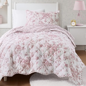 Madison Park Essentials Adele Reversible Pink Floral Quilt Set, Scalloped Edge, Lightweight All-Season Bedding Set, Elegant Gift for Her, Full/Queen – 3 Pieces (1 Quilt, 2 Standard Shams)(Pink)