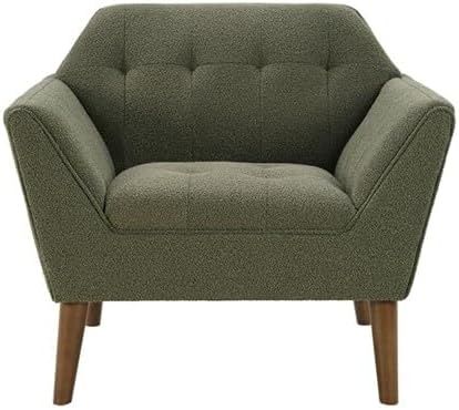 image:imageInkIvy Newport Wide MidCentury Modern Lounge Chair HandTufted Velvet Upholstered Accent Armchair with Solid Wood Pecan Legs for Living Room Bedroom ReadingGreen