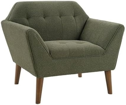 image:imageInkIvy Newport Wide MidCentury Modern Lounge Chair HandTufted Velvet Upholstered Accent Armchair with Solid Wood Pecan Legs for Living Room Bedroom ReadingGreen