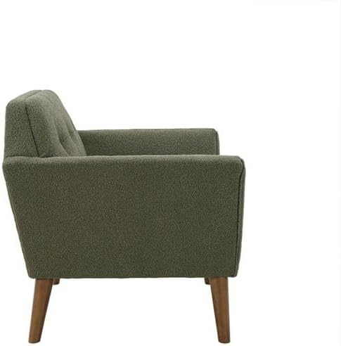 image:imageInkIvy Newport Wide MidCentury Modern Lounge Chair HandTufted Velvet Upholstered Accent Armchair with Solid Wood Pecan Legs for Living Room Bedroom ReadingGreen